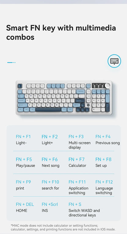 AJAZZ AF98 Wired/Wireless Keyboard Mechanical Feel Office Long Battery Life Three-Mode RGB Mixed Light ABS Keycaps Ergonomics