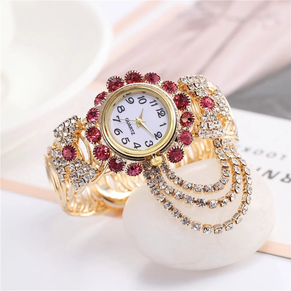 5PCS Luxury Rhinestone Women Watches Jewelry Set Fashion Adjustable Bangle Ladies Quartz Wristwatch Reloj Mujer（Without Box）