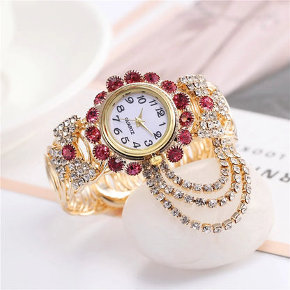 5PCS Luxury Rhinestone Women Watches Jewelry Set Fashion Adjustable Bangle Ladies Quartz Wristwatch Reloj Mujer（Without Box）