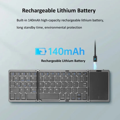 3-Folding Keyboard Mini Wireless Keyboard Foldable Dual Bluetooth Keyboard with Touchpad for Windows Android IOS iPad Phone