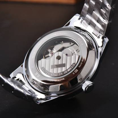 Luxury Retro Men's Self-Winding Automatic Mechanical Watch Radial Sunburst Textured Dial Single Calendar Date Window Polished Stainless Steel Link Bracelet Waterproof Business Dress Male Watch Silver Gold Two Tone Options