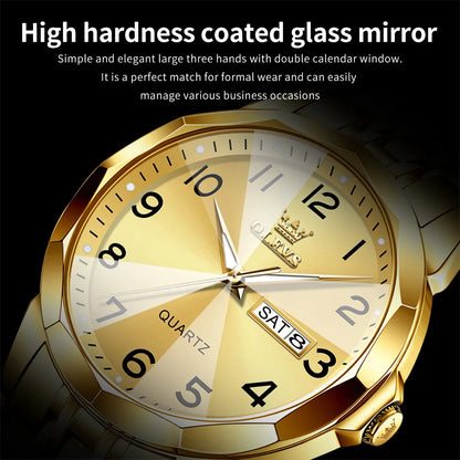 OLEVS 9970 Men Watch Original Brand Waterproof Luminous Quartz Watch Rhombus Mirror Stainless Steel Date-Day-Date Watch With Box
