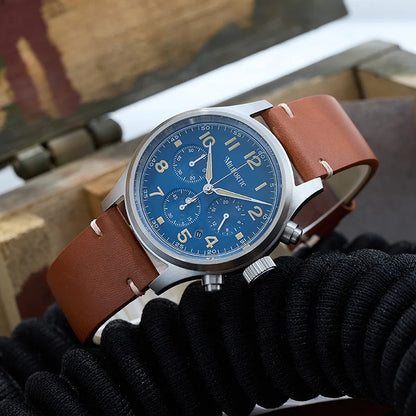 Milifortic 39MM Men's Solar Chronograph M069 Sapphire Crystal VS75 Stainless Steel Case Military Style Quartz Wristwatches