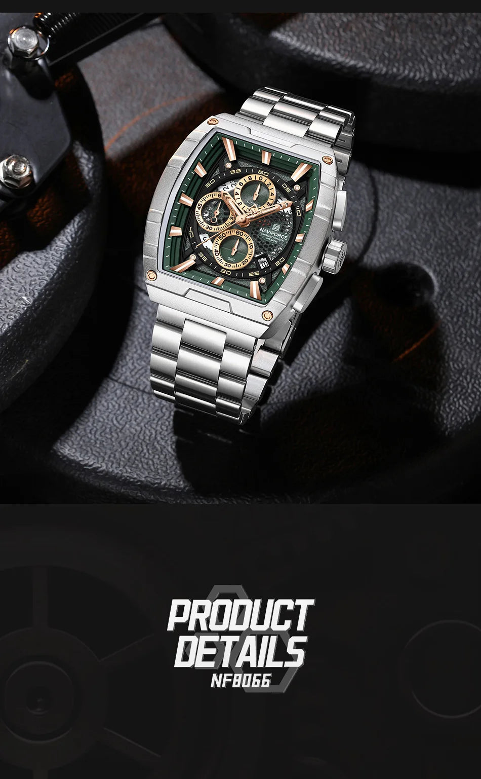 NAVIFORCE Luxury Chronograph Quartz Watch for Men Fashion Tonneau Stainless Steel Man Watches Waterproof Luminous WristWatch