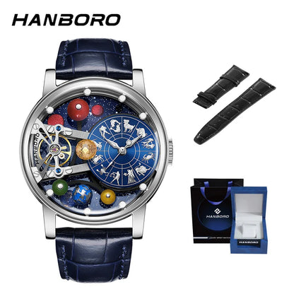 HANBORO Celestial Series 12 Constellation Men's Fully Automatic Mechanical Watch with Starry Sky Night Light Trend Watch