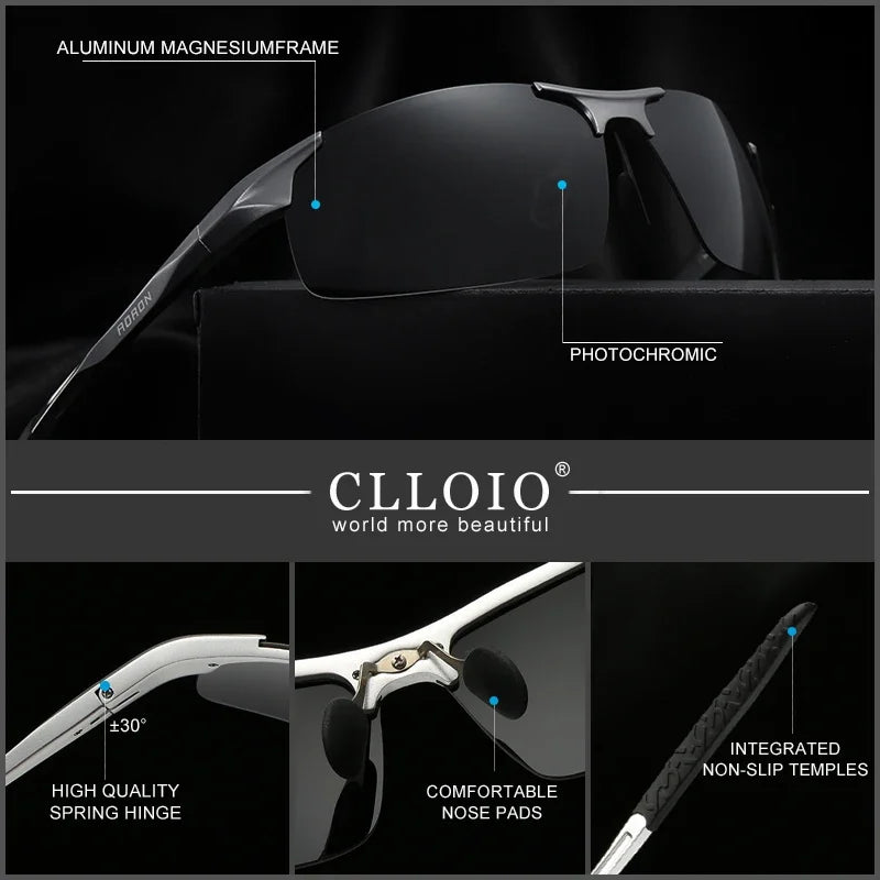 Ochelari de soare polarizați pentru bărbați marca CLLOIO, ramă din aluminiu, UV400, anti-orbire, ochelari de soare pentru bărbați, ochelari de condus, fără ramă, Oculos De Sol