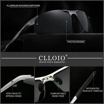 Ochelari de soare polarizați pentru bărbați marca CLLOIO, ramă din aluminiu, UV400, anti-orbire, ochelari de soare pentru bărbați, ochelari de condus, fără ramă, Oculos De Sol