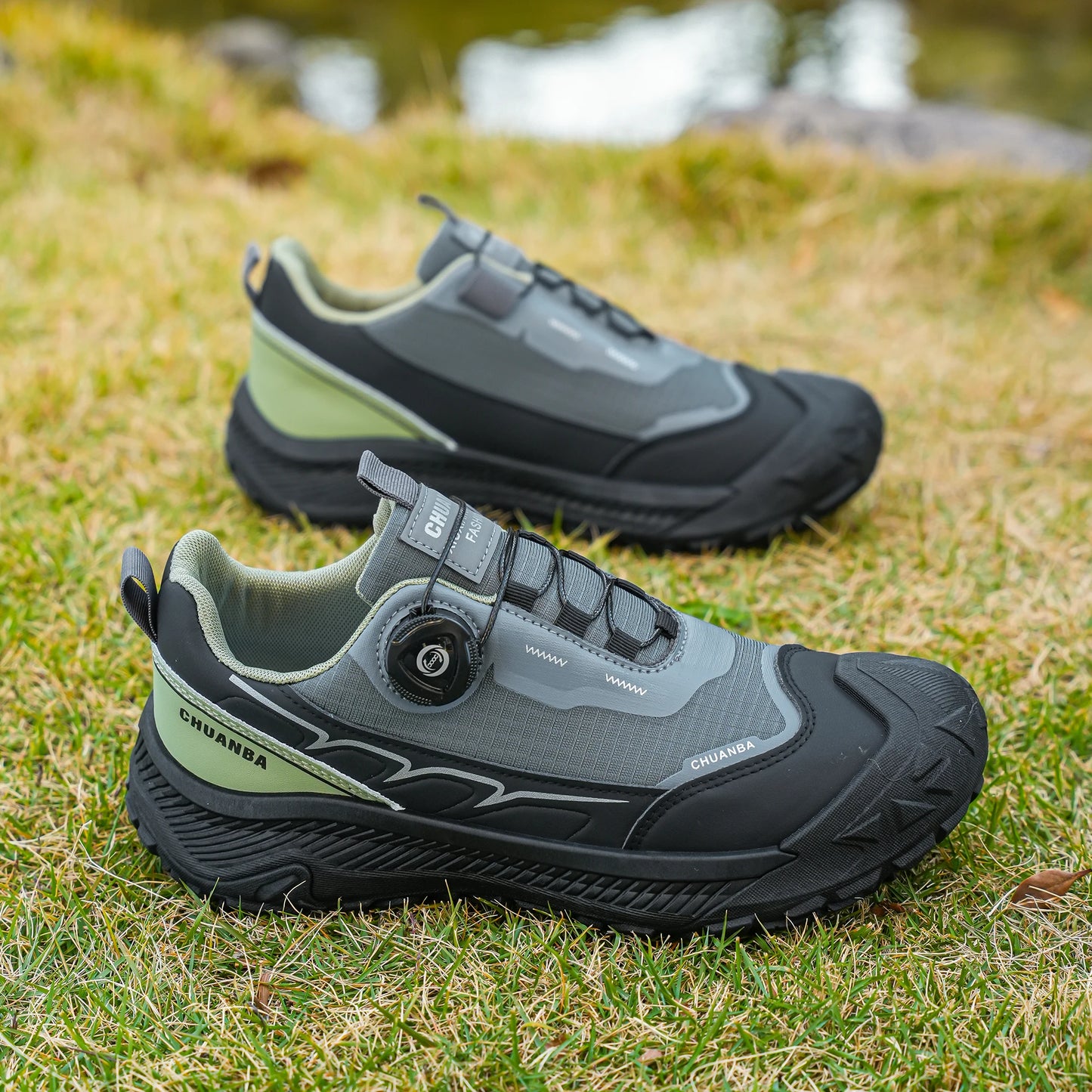 Men's Lightweight Casual Outdoor Running Shoes in Black, Grey, Khaki, Sizes 39-48, PU Material with Canvas