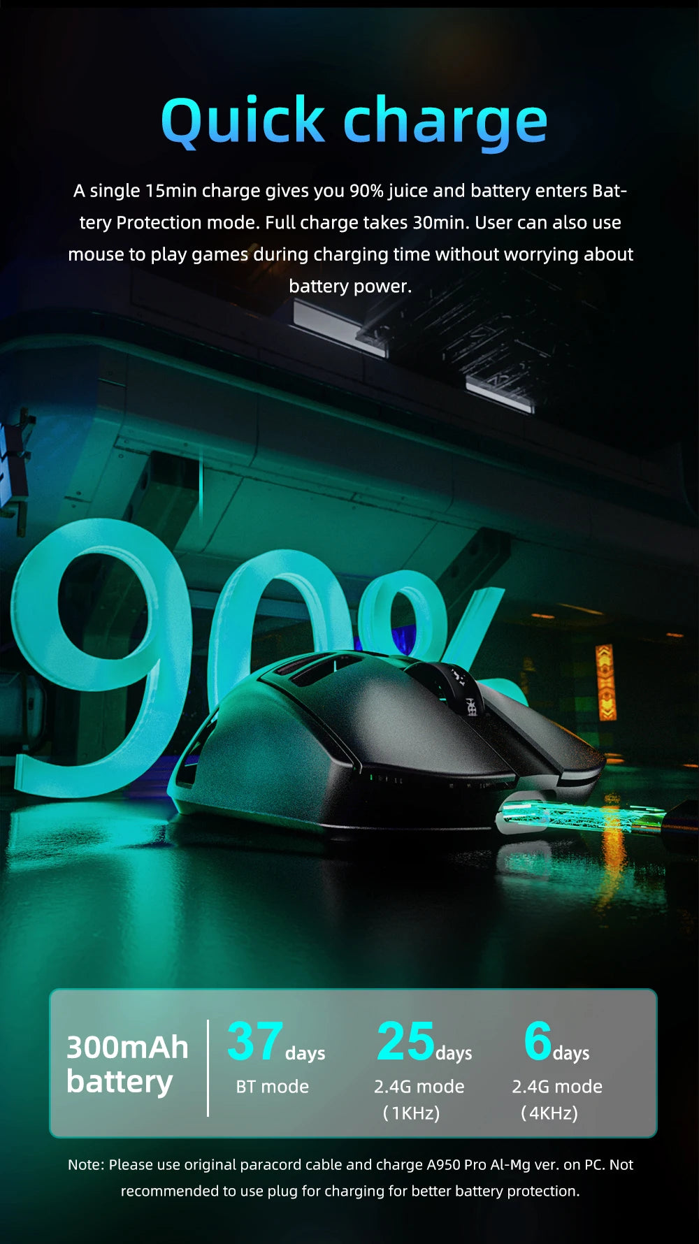 DAREU Al-mg Tri-mode 8Khz PBT Wireless Gaming Mouse Quick Charge PAW3950 30000 DPI Lightweight for PC Gamer