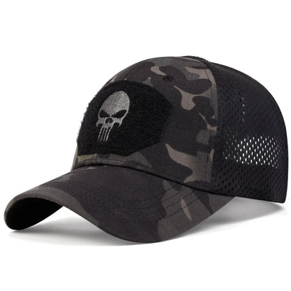 Unisex Skull Embroidered Baseball Caps Men Outdoor Breathable Mesh Tactics Mountaineering Peaked Hat Adjustable Snapback Caps