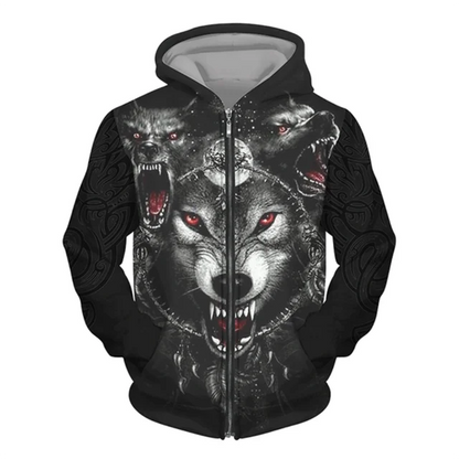 3D Wolf Print Men Zipper Hoodies Fashion Animal Pattern Top Coat Street Punk Style Oversized Sweatshirts Outdoor Leisure Jackets