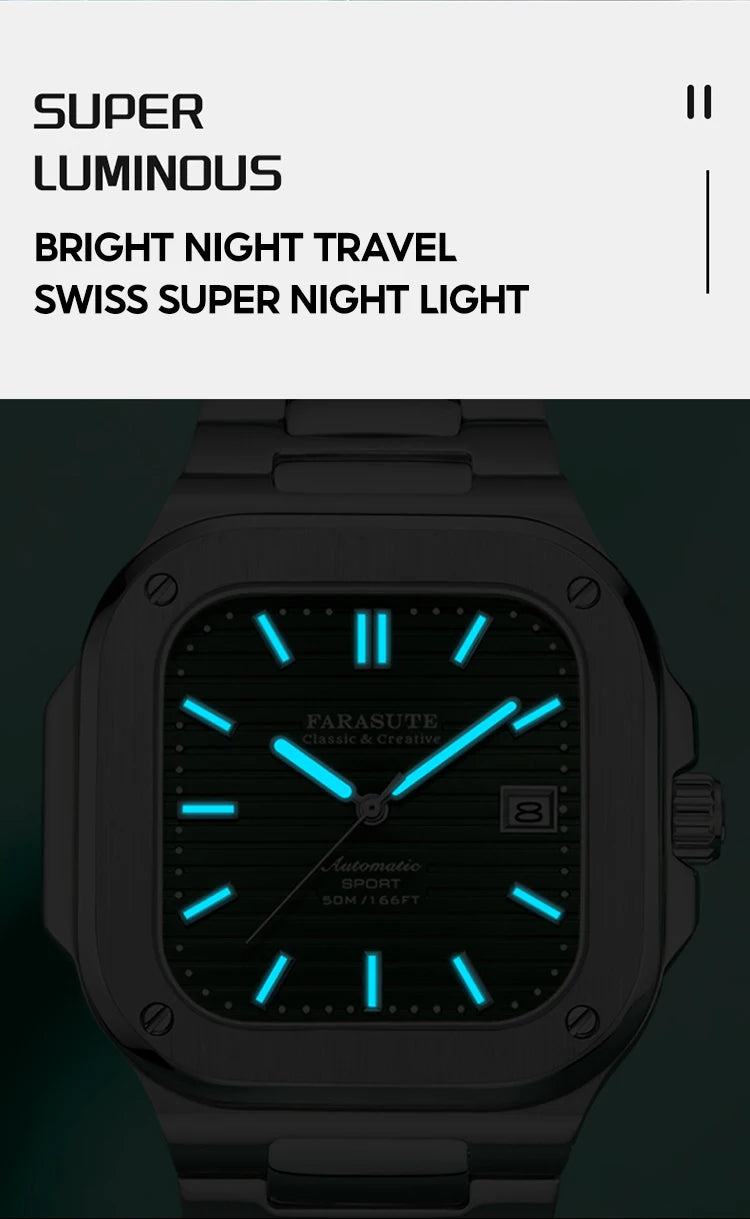FARASUTE Automatic Mechanical Luxury Men's Watch Miyota9019 Movement Ultrathin 8.9mm Luminous 5ATM Waterproof Wristwatches Male