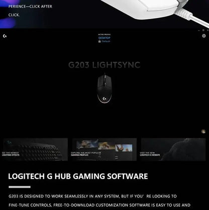 Logitech G203 LIGHTSYNC Mouse Wired 8000 DPI Sensor RGB Sync 6 Buttons Mechanical Tensioning Office-Gaming Dual-Use
