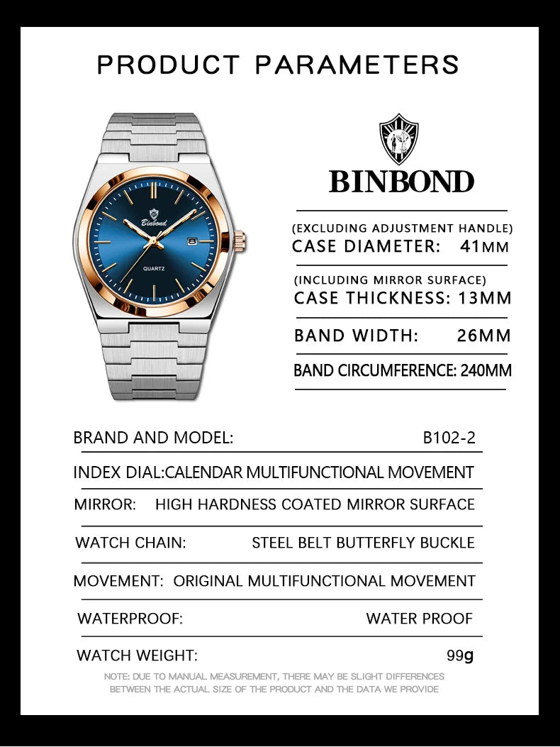 UTHAI Men Watch Light Luxury Brand Stainless Steel Calendar Waterproof Male Business Leisure Fashion Quartz Clock Watch