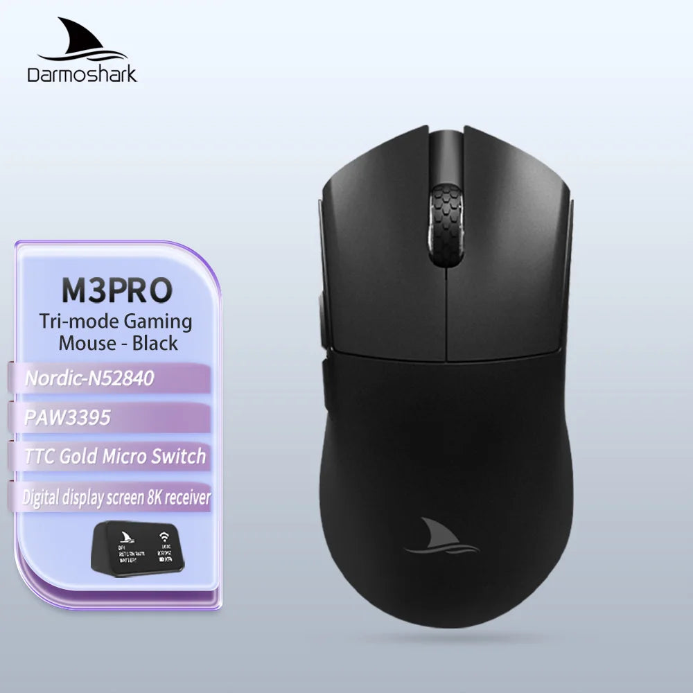Herná myš Darmoshark M3Pro 2.4G BT bezdrôtová s trojitým režimom, snímačom PAW3395, N52840, 26000DPI, pre veľkú ruku, makro ovládač, myš na hranie