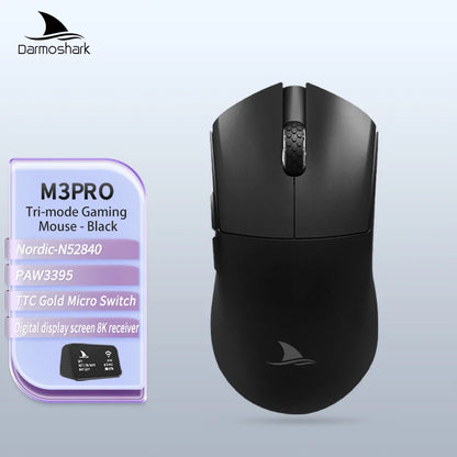 Herná myš Darmoshark M3Pro 2.4G BT bezdrôtová s trojitým režimom, snímačom PAW3395, N52840, 26000DPI, pre veľkú ruku, makro ovládač, myš na hranie