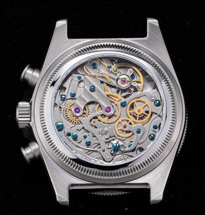 SEESTERN Chronograph Herren-Mechanikuhr Tianjin ST1901 Uhrwerk Saphirglas-Armbanduhr mit Nylon-Klettarmband, Leuchtzeigern und Skelettdesign