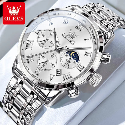 OLEVS 5529 Top-Luxusmarke Herrenuhr wasserdicht leuchtend Edelstahl Mondphase Timing Code Uhr neue Quarz-Herrenuhr