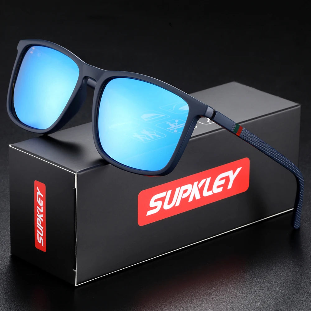 Ochelari de soare SUPKLEY pentru bărbați, polarizați, confortabili, cu ramă pătrată, accesoriu ușor pentru ochelari, cu original