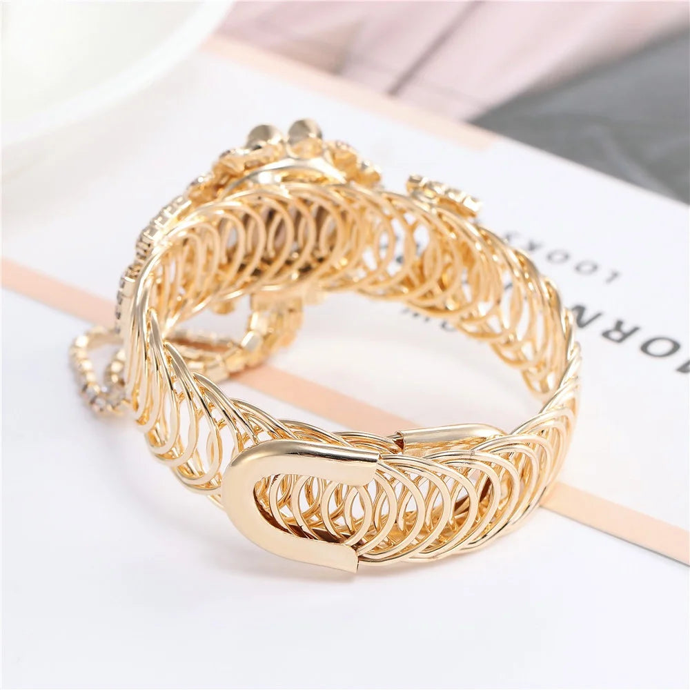 5PCS Luxury Rhinestone Women Watches Jewelry Set Fashion Adjustable Bangle Ladies Quartz Wristwatch Reloj Mujer（Without Box）