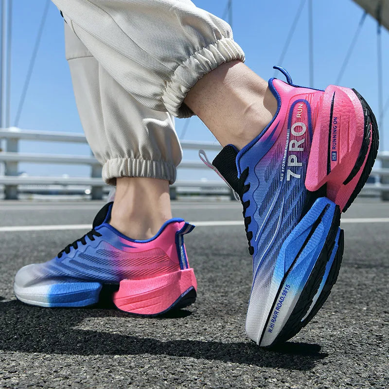 New Men's Carbon Plate Sneakers, Outdoor Soft Sole Mesh Sports Shoes, Running Shoes, Lightweight, Anti-Slip, Casual Couple Tennis Shoes