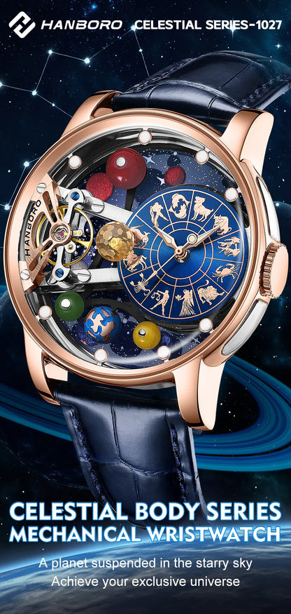 HANBORO Celestial Series 12 Constellation Men's Fully Automatic Mechanical Watch with Starry Sky Night Light Trend Watch