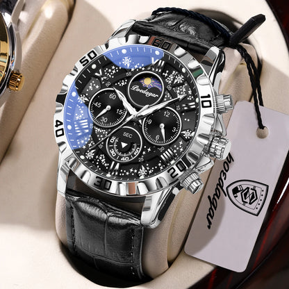 Relógio de pulso de luxo POEDAGAR para homem – Cronógrafo desportivo, estanque e luminoso, com bracelete em pele, movimento de quartzo