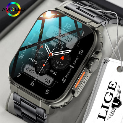 LIGE 600mAh New Ultra Smart Watch Men Bluetooth Call TWS Local Music Sport Clock 1.96'' IP68 Waterproof Relógio Smartwatch Women