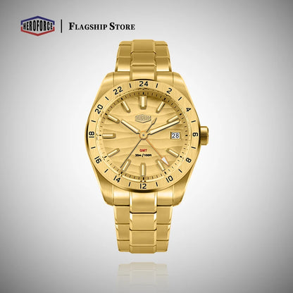 HEROFORCE Quality Original GMT Men Clock Waterproof Luminous Date Luxury Man Watch Stainless Steel Quartz Men's Watches Male