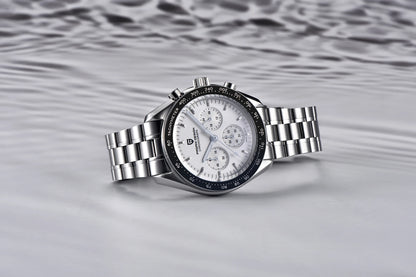 Relógio para homem PAGANI DESIGN «New Moon» – Relógio de quartzo de luxo, cronógrafo, vidro de safira com tratamento antirreflexo, luneta em cerâmica, ponteiros luminescentes