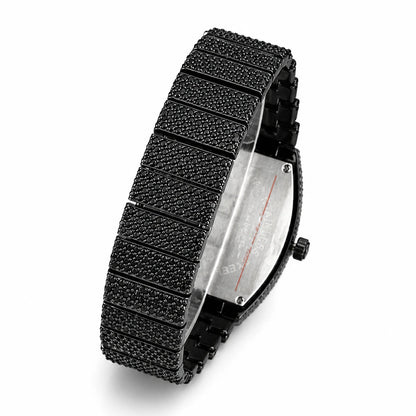 Men's Luxury Barrel-Shaped Quartz Watch With Black Iced Diamond Rainbow Number Dial Luminous Hands Watches For Man Dropshipping