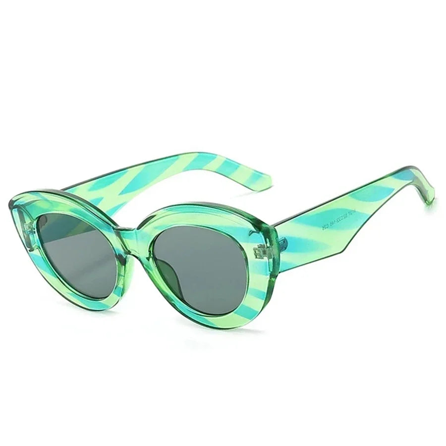 JNPCXI Ochelari de soare pentru femei, model „Cat Eye” supradimensionat, la modă, cu dungi verzi, stil retro, protecție UV400; ochelari de soare ovali pentru bărbați, la modă