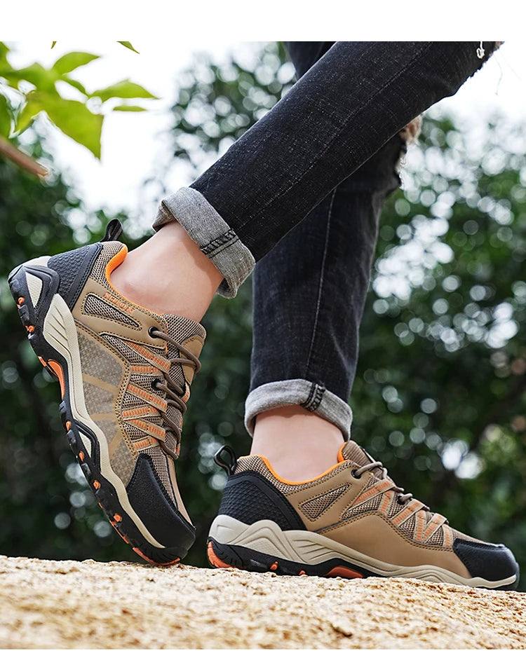 Sapatos de caminhada de marca para homem em malha respirável, calçado de viagem outdoor impermeável para caça e pesca, sapatos desportivos de montanha, todo-o-terreno e equitação