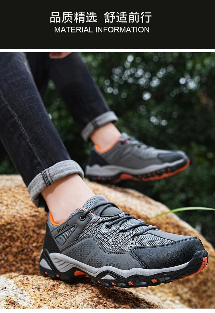 Sapatos de caminhada de marca para homem em malha respirável, calçado de viagem outdoor impermeável para caça e pesca, sapatos desportivos de montanha, todo-o-terreno e equitação