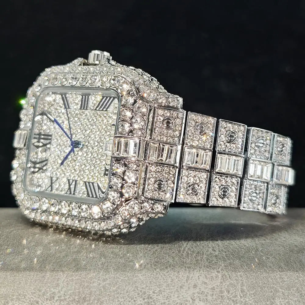 UNIGUET Fashion Diamond Watch for Men Luxury Waterproof Square Quartz Clocks Hip Hop Ice Out Jewelry Wristwatch Male Hot Sell