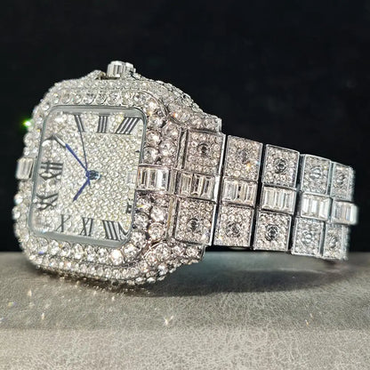 UNIGUET Fashion Diamond Watch for Men Luxury Waterproof Square Quartz Clocks Hip Hop Ice Out Jewelry Wristwatch Male Hot Sell