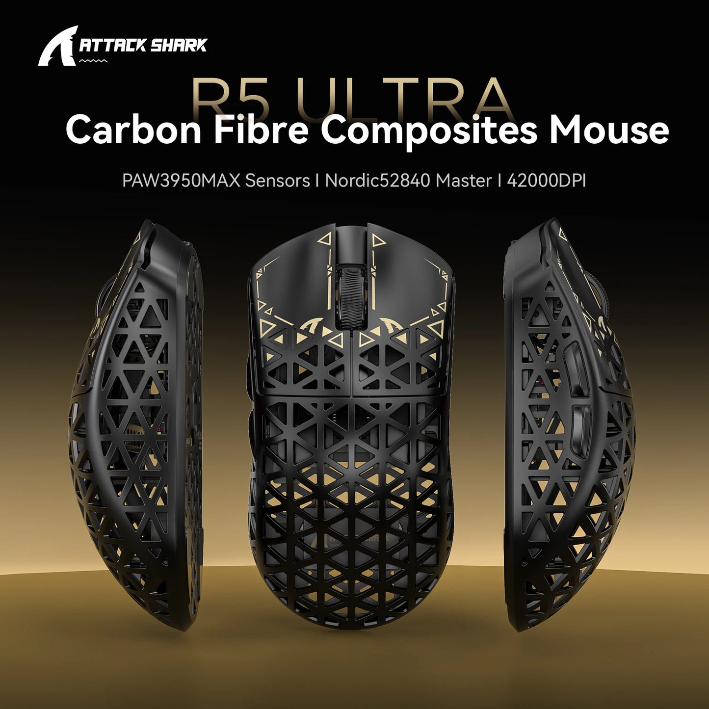 ATTACK SHARK R5 Tri-mode Ultra Wireless Gaming Mouse Carbon Fiber 8K ,PAW3950MAX ,8000Hz Wireless Polling Rate, DPI up to 42000