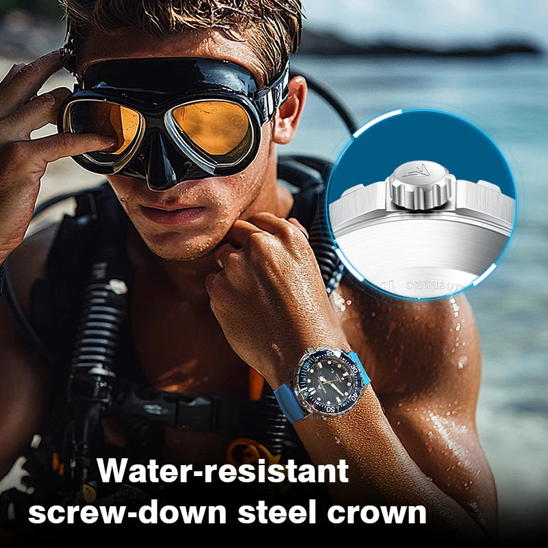 NORTH EDGE New TRITON Solar Powered Diving Watch for Man Luxury Quartz Wristwatches 316L Stainless Steel Case Waterproof 300M