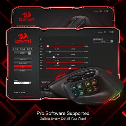 Redragon M811 Aatrox MMO-gamingmus, 15 programmerbare knapper, kablet RGB-gamermus med ergonomisk, naturligt greb