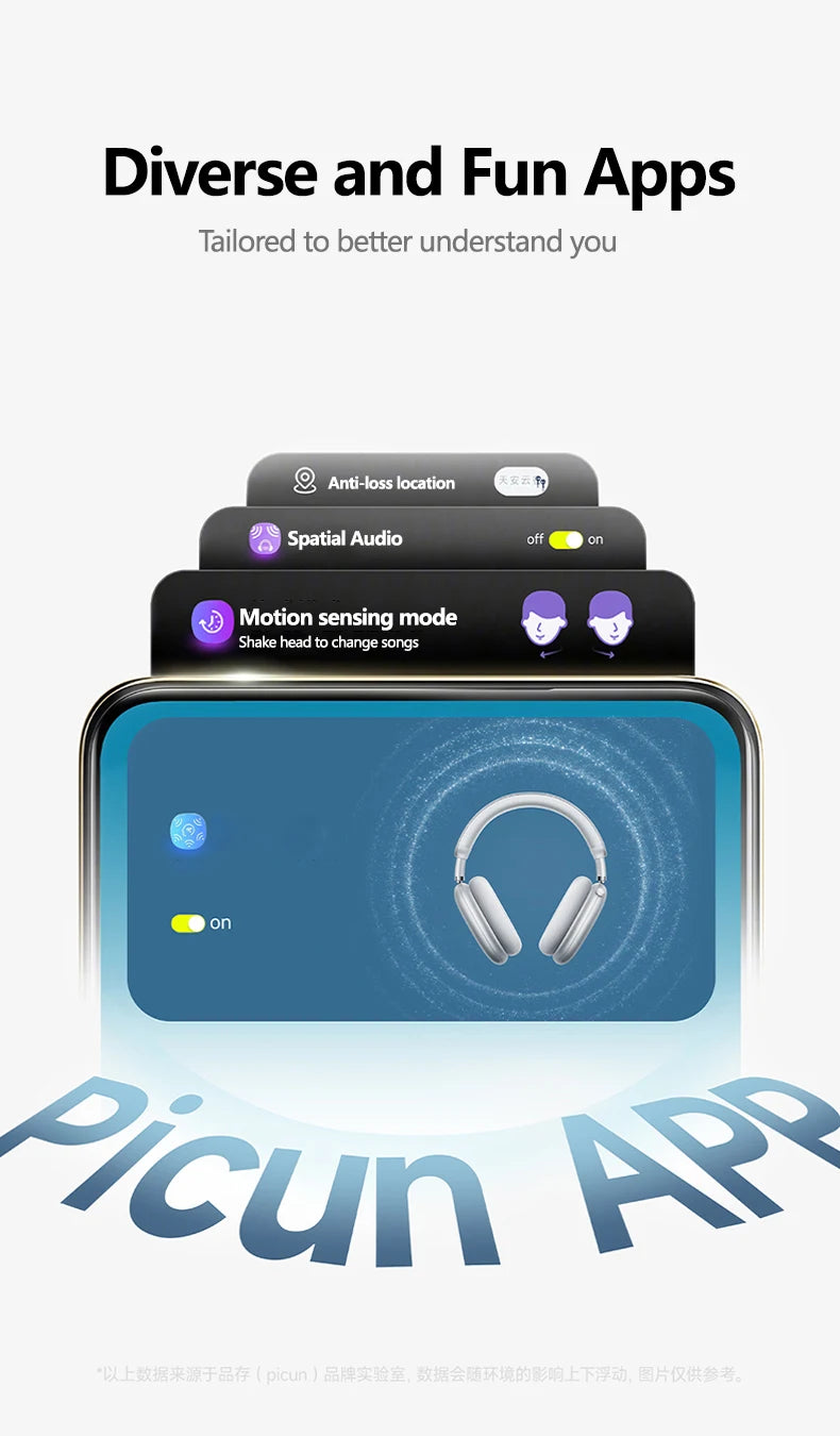 Picun F8MAX ANC kabelloser Kopfhörer, 59dB hybrides aktives Noise Cancelling, Spatial-Audio-Ohrhörer, Bluetooth 6.0, Over-Ear-Headset, 180H