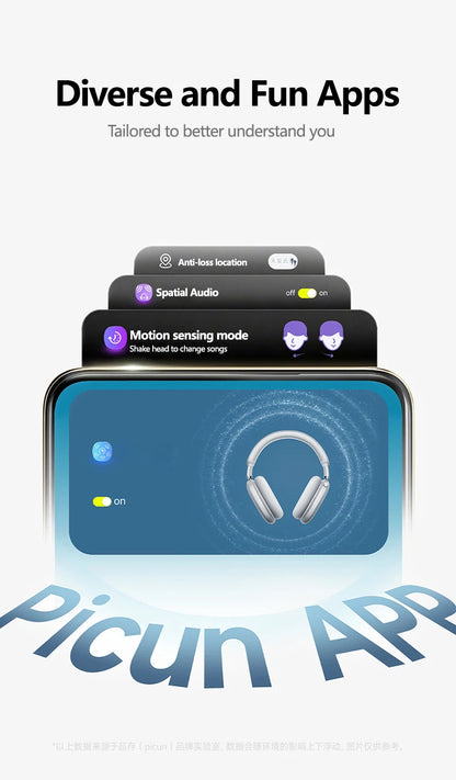 Picun F8MAX ANC kabelloser Kopfhörer, 59dB hybrides aktives Noise Cancelling, Spatial-Audio-Ohrhörer, Bluetooth 6.0, Over-Ear-Headset, 180H