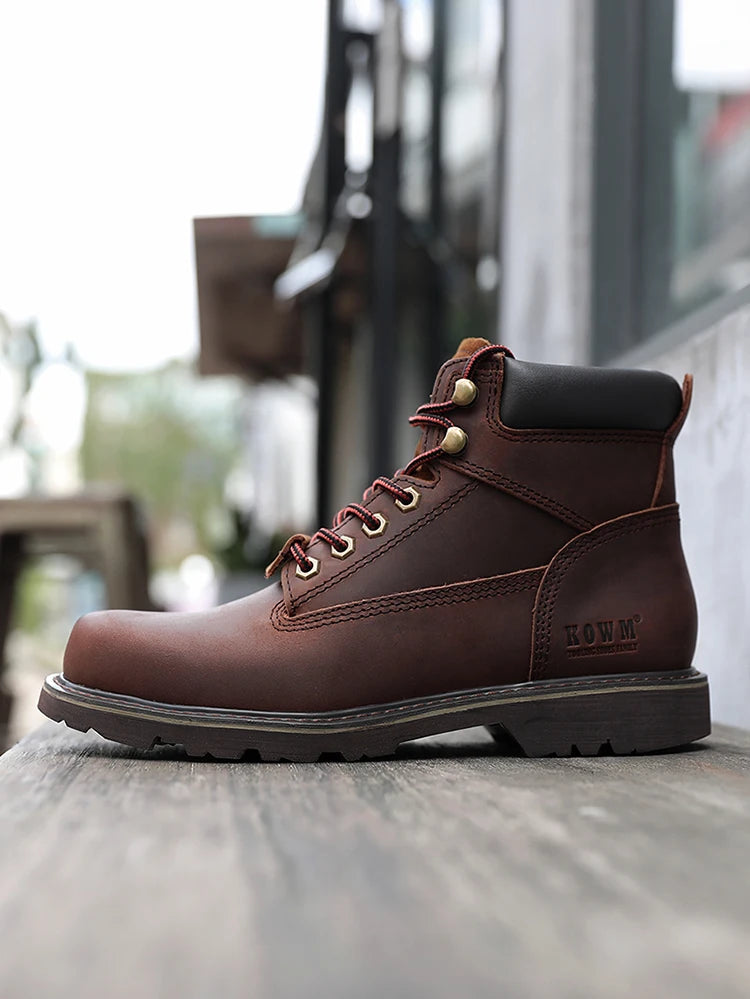 KOWM Cowhide Outdoor Men Hiking Shoes Waterproof Tactical Desert Shoes Hunting Boots Snow Boots Fur Sneakers Women Trekking Shoes