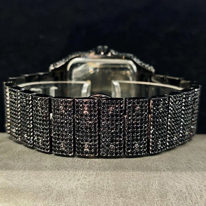Green Diamond Watch For Men Brand UNIGUET Fashion Roman Literal Quartz Clock Man Hip Hop Iced Jewelry Square Wristwatch 2025 New