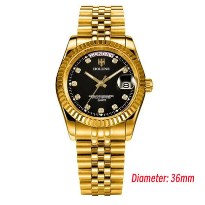 Holuns Luxury Classic 36/41mm Gold Men Watches Japan MIYOTA Quartz Movt Stainless Steel Classic Business Wristwatch Waterproof
