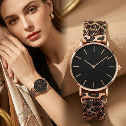 Ultra-thin Fashion Women's Watches Luxury Leopard Pattern Mesh Band Ladies Quartz Wristwatches Minimalist Female Clock Reloj