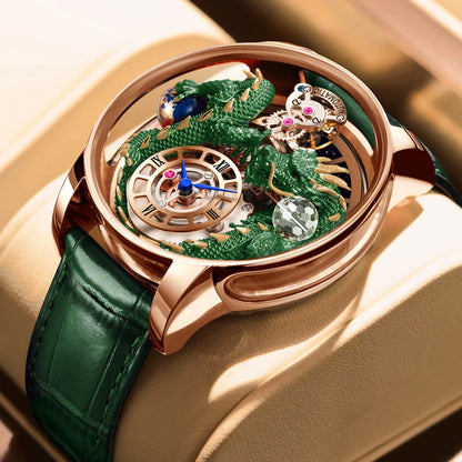 PINDU Fashion Roman Numeral Display Mineral Tempered Glass Material Quartz Movement 3ATM Waterproof Celestial Dragon Men's Watch