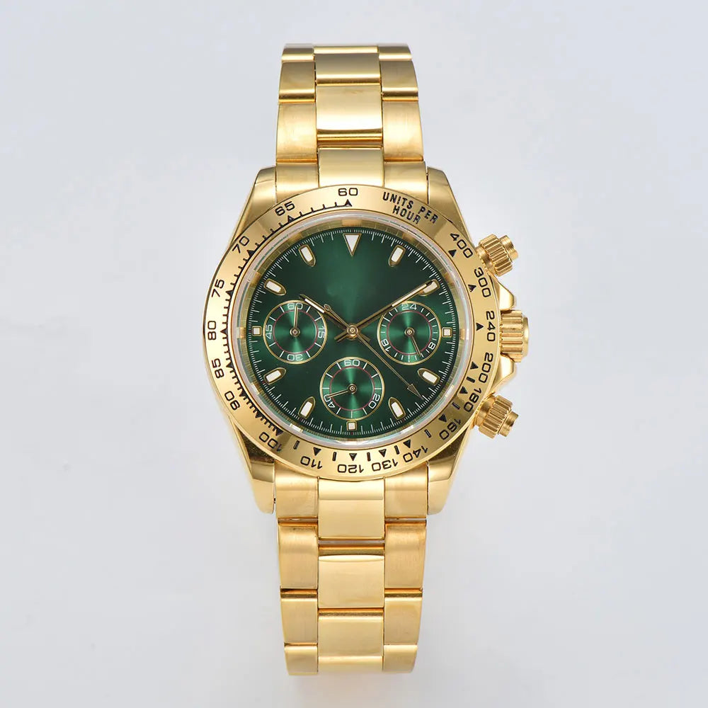 Luxury VK63 Watches gold 39mm quartz Chronograph Business Watch Men's VK63 Sport Sapphire Glass Gem dial Ceramic bezel inser