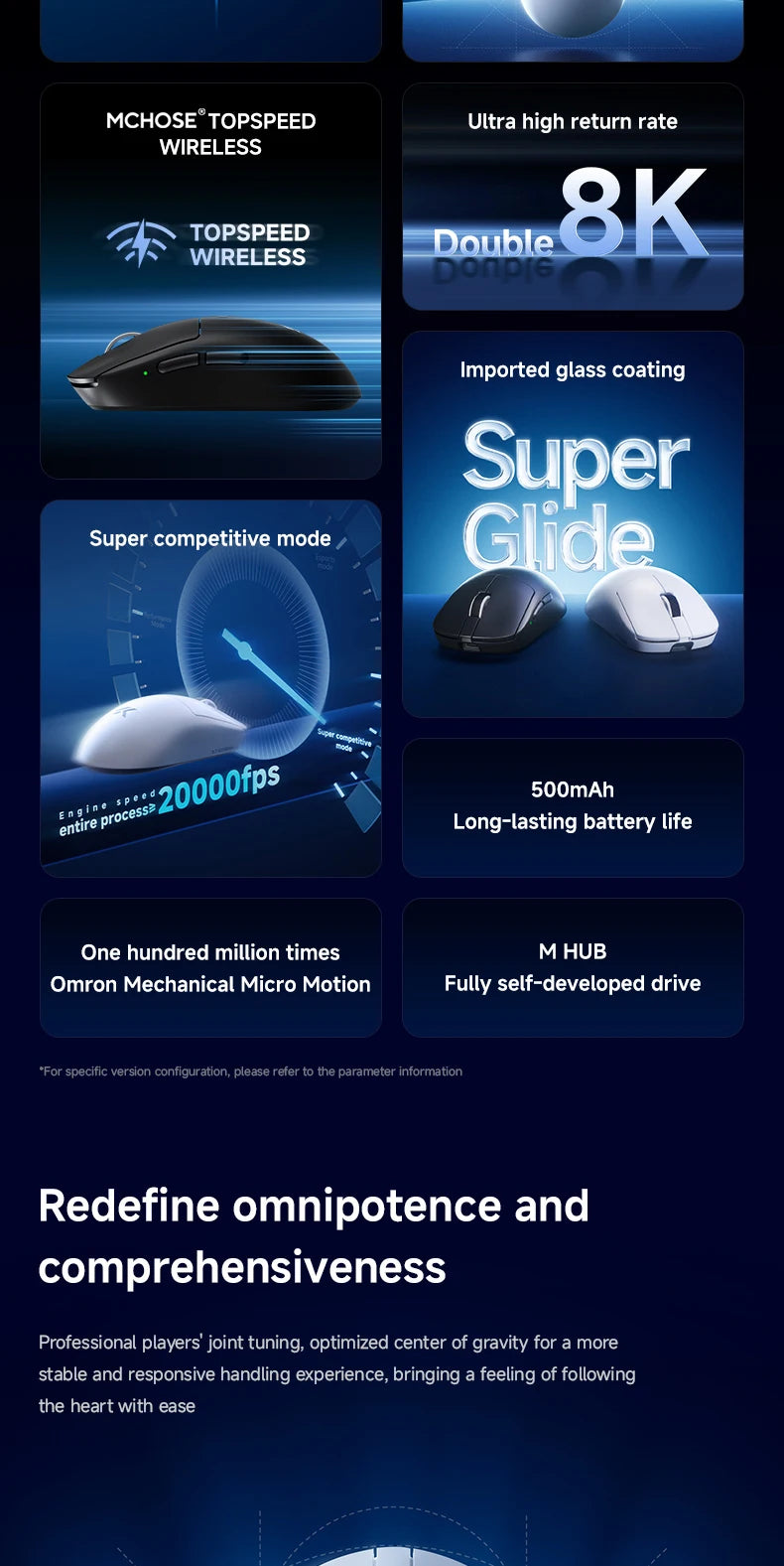 MCHOSE A7 V2 Ultra / Pro lätt trådlös gamingmus Dual 8000Hz PAW3950 TI 42000DPI för PC och e-sportspelare