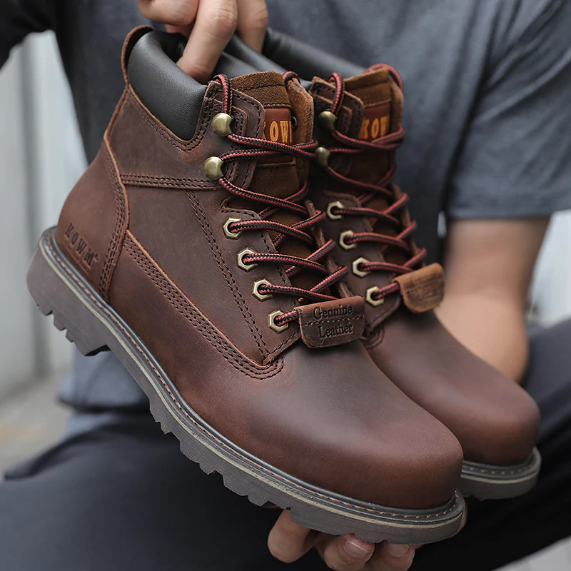 KOWM Cowhide Outdoor Men Hiking Shoes Waterproof Tactical Desert Shoes Hunting Boots Snow Boots Fur Sneakers Women Trekking Shoes