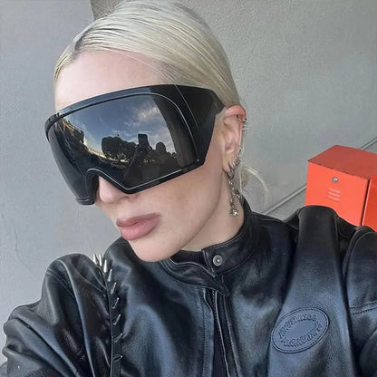 Ochelari de soare futuristici cu ramă învelitoare, lentile curbate Rave, protecție UV400, ochelari de soare supradimensionați Y2K pentru femei și bărbați